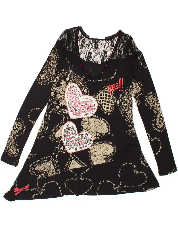 DESIGUAL Womens Graphic Long Sleeve Asymmetrical Dress UK 12 Medium Black Tunics Chic fashionable DESIGUAL Womens Graphic Long Sleeve Asymmetrical Dress UK 12 Medium Black Tunics Chic fashionable