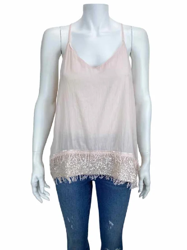 Ecru, Women's Sequin Fringe Tank, Pale Pink, Size M print tank top