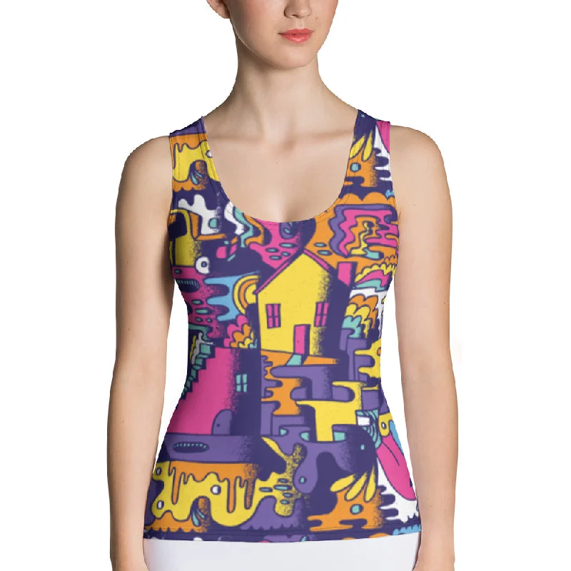 Colorful Abstract Doodle Women's Sublimation Cut & Sew Tank Top metallic tank top