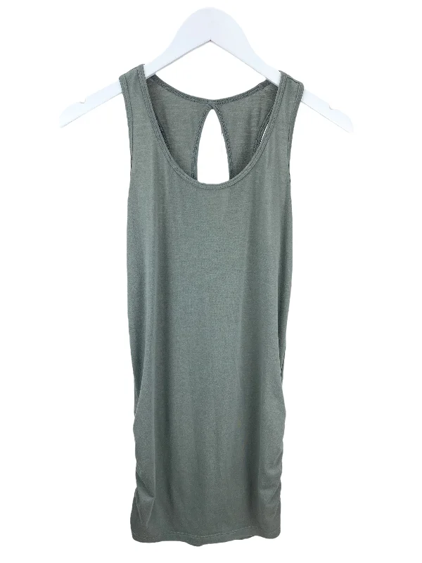 Lucy Women's Long Ruched Open Back Tank Sage Size M white tank top