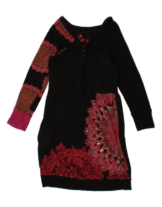 DESIGUAL Womens Graphic Long Sleeve Sheath Dress UK 18 XL Black Paisley Tunics Cozy soft DESIGUAL Womens Graphic Long Sleeve Sheath Dress UK 18 XL Black Paisley Tunics Cozy soft