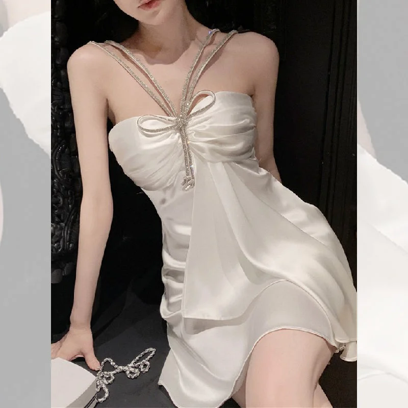Flash diamond bow strap dress yv31669 Tunics Formal black