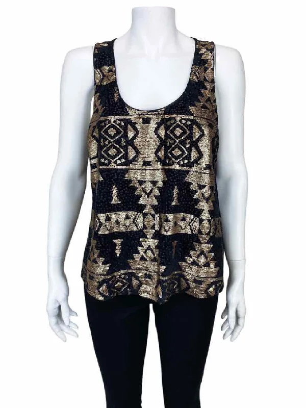 Skies are Blue, Women's Sequin Patterned Tank, Black/Gold, Size open back tank