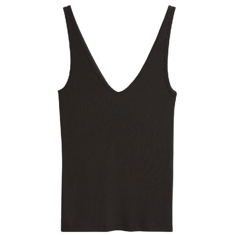 Black Rib V-Neck Tank gym tank top