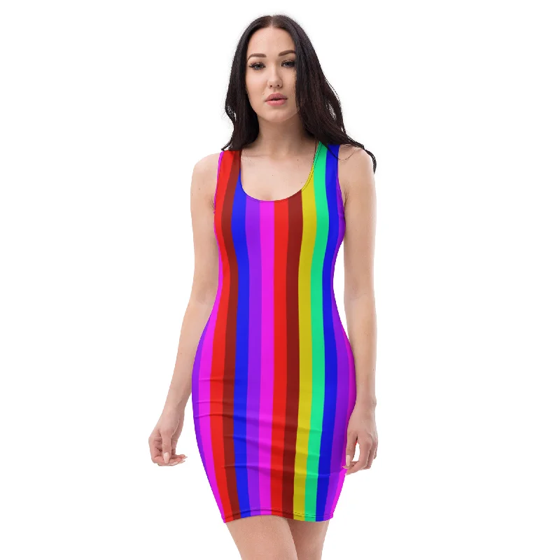 Rainbow Striped Pride Women's Dress, Vertical Rainbow Stripe Pride Dress For Women - Made in USA/EU Tunics Cozy comfortable Rainbow Striped Pride Women's Dress, Vertical Rainbow Stripe Pride Dress For Women - Made in USA/EU Tunics Cozy comfortable
