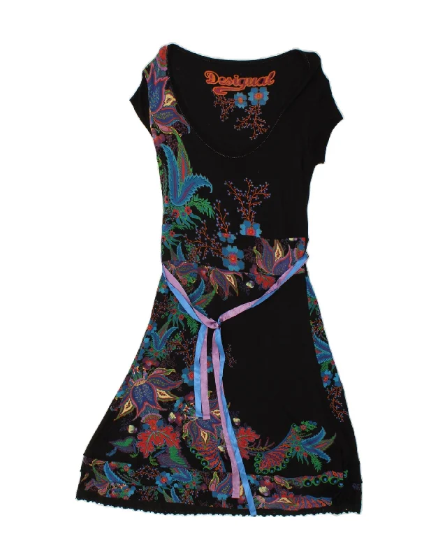 DESIGUAL Womens A-Line Dress UK 14 Large Black Floral Viscose Tunics Designer luxury DESIGUAL Womens A-Line Dress UK 14 Large Black Floral Viscose Tunics Designer luxury