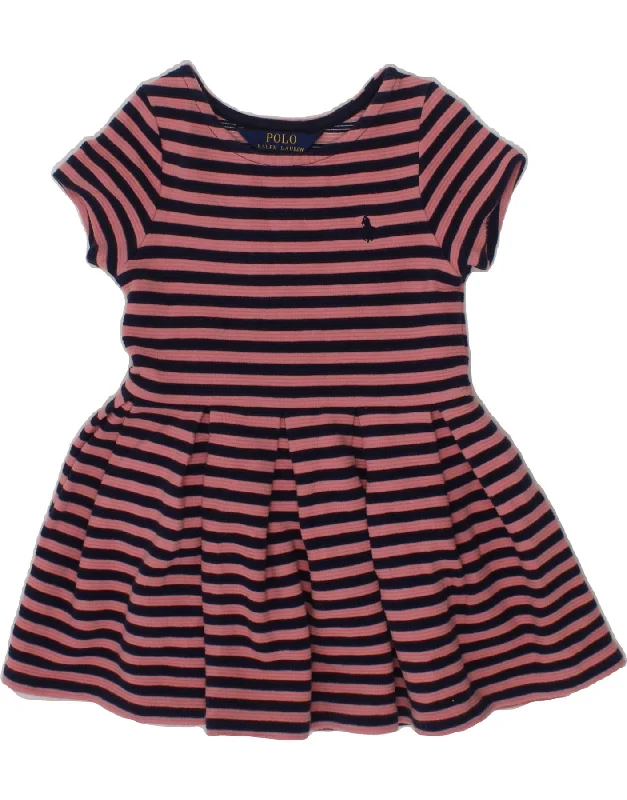 POLO RALPH LAUREN Girls A-Line Dress 2-3 Years Pink Striped Cotton Tunics Practical easy-care