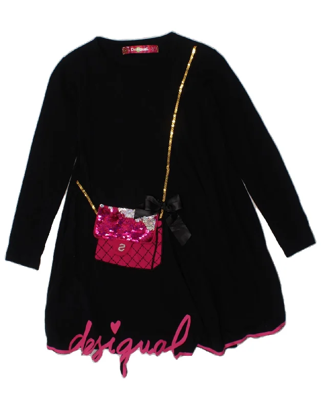 DESIGUAL Girls Graphic Long Sleeve A-Line Dress 3-4 Years Black Cotton Floral Print girly DESIGUAL Girls Graphic Long Sleeve A-Line Dress 3-4 Years Black Cotton Floral Print girly