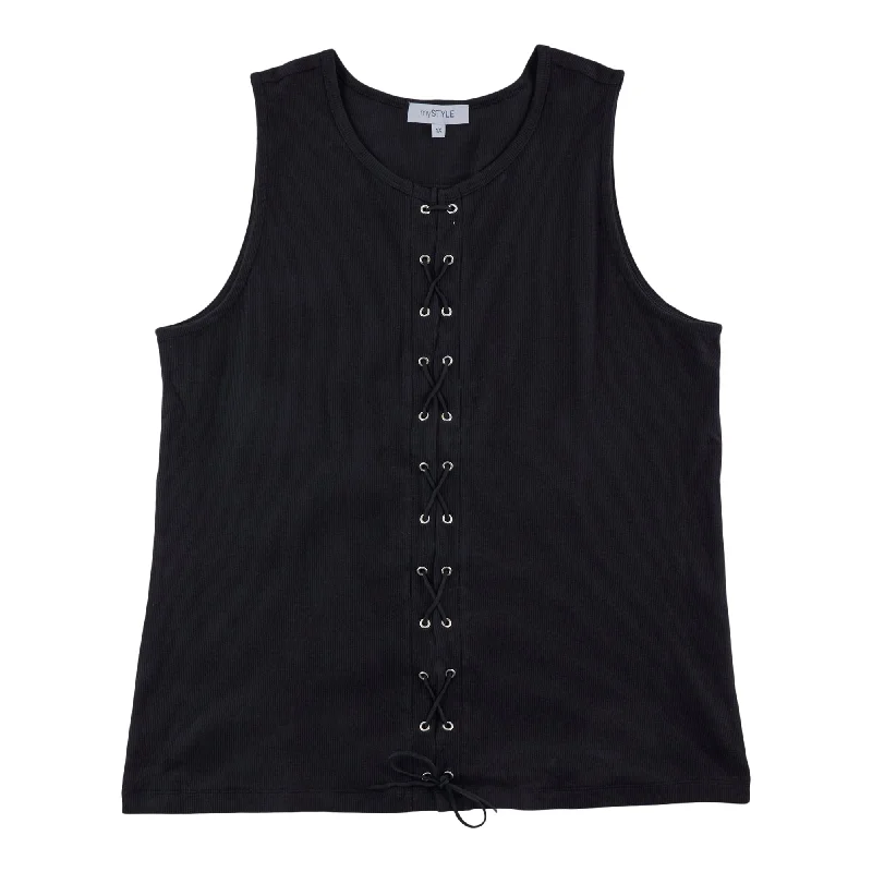 mySTYLE Women's Plus Lace Up Ribbed Tank yoga tank top