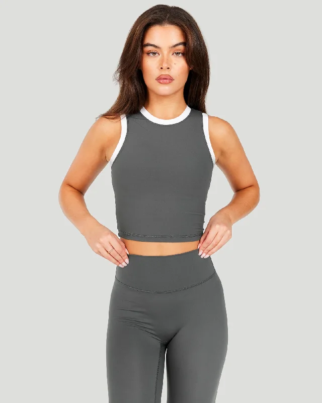 Aura Ringer Tank - Cloud Grey / White seamless tank top