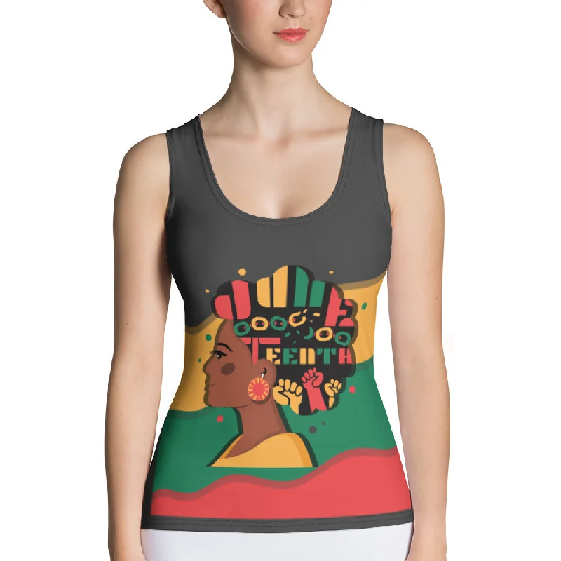 Juneteenth Typography Women's Sublimation Cut & Sew Tank Top silver tank top