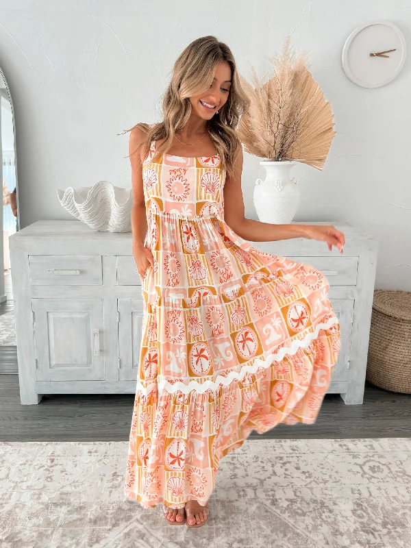 Felyra Dress - Peach Print Tunics Lace romantic
