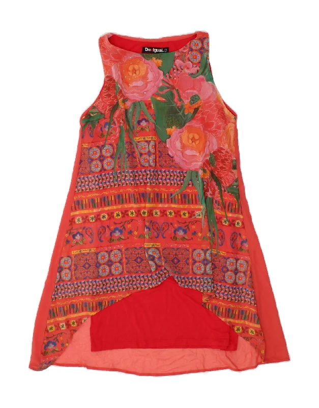 DESIGUAL Womens Sleeveless Tunic Dress UK 14 Large Red Floral Polyester Tunics Yoga stretchy DESIGUAL Womens Sleeveless Tunic Dress UK 14 Large Red Floral Polyester Tunics Yoga stretchy