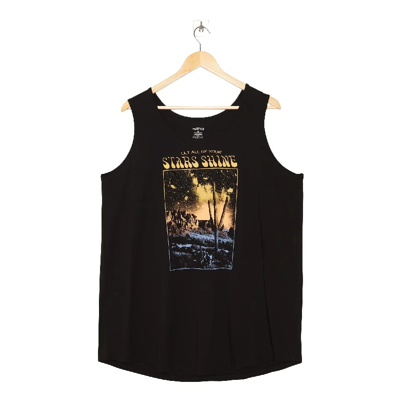 mySTYLE Women's Plus Quest Cotton Screen Printed Tank Top sheer tank top