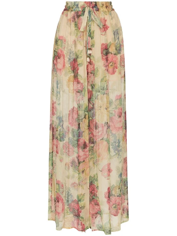melody floral print silk trousers Trousers Wedding White