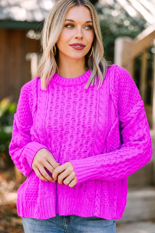 Be The Best Orchid Purple Cable Knit Sweater Front Pockets Side Pockets Patch Pockets