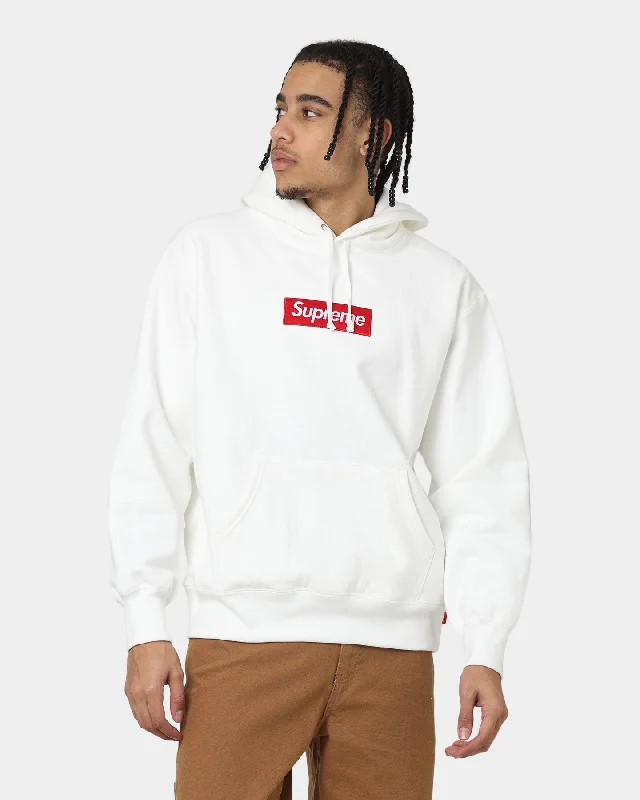 Supreme Box Logo Hooded Sweatshirt White Hoodie with Drawstring Waist Adjustable Fitted