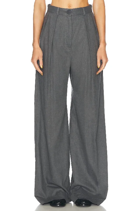 Button Pleated Trouser In Charcoal Flannel Trousers cozy soft