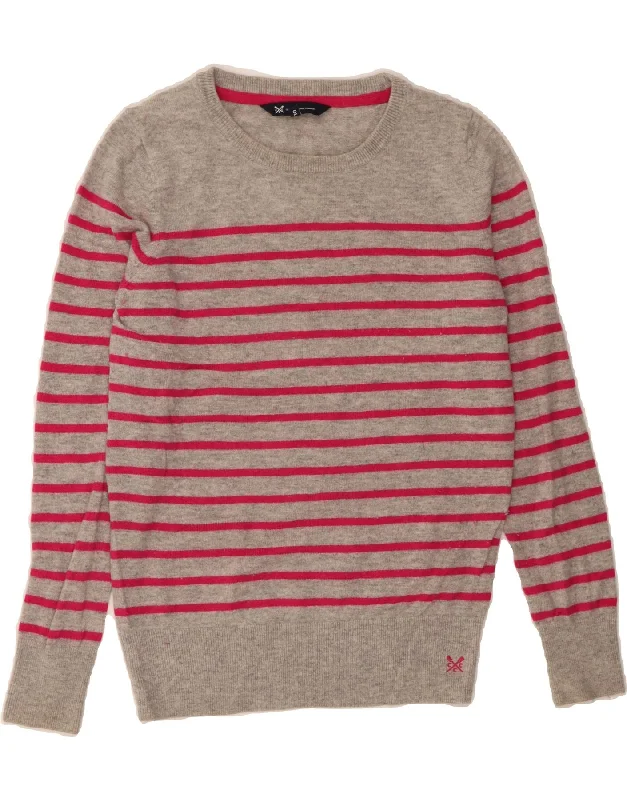 CREW CLOTHING Womens Boat Neck Jumper Sweater UK 10 Small Grey Striped Ribbed Striped Patterned