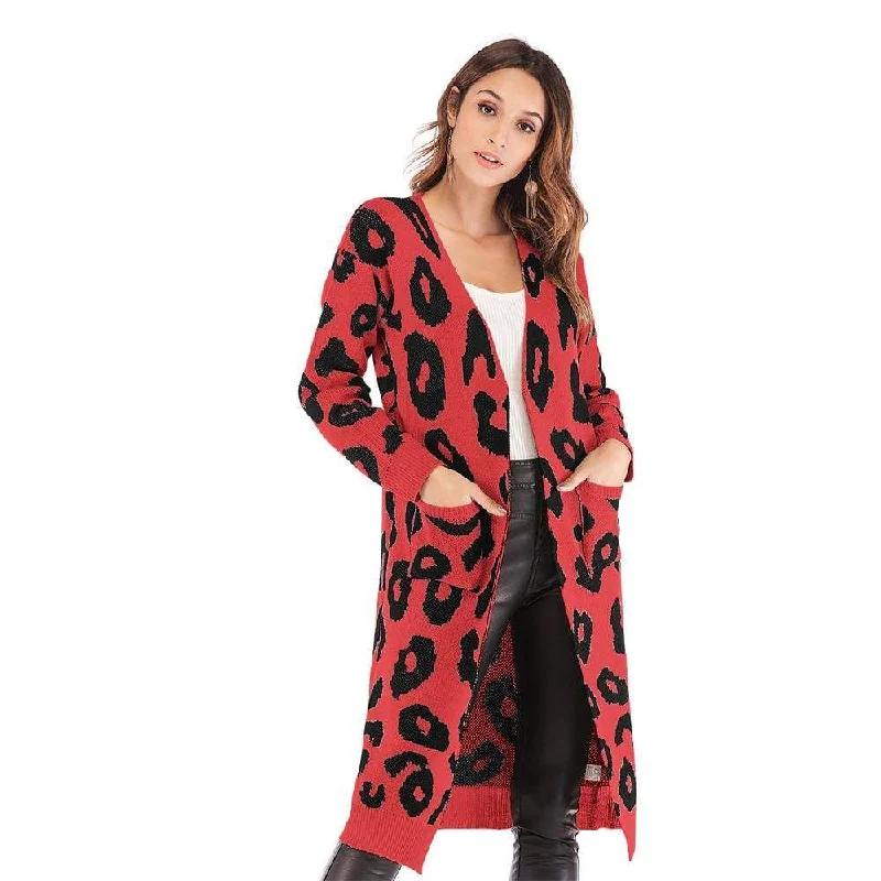 Haute Edition Open Front Long Length Sweater Knit Leopard Print Cardigan Lace Blend Ribbed Blend Corduroy Blend