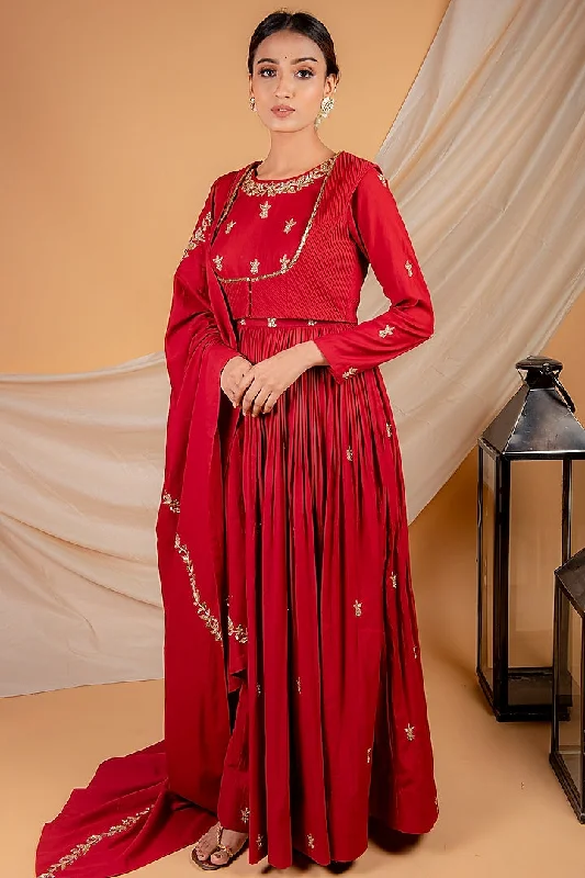 Fiery Red Jacket Anarkali Set Rayon Jacket Velvet Jacket Corduroy Jacket