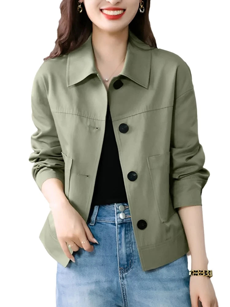 Woman Vintage Coats Female Casual Loose Outwear Long Sleeve Lapel Neck Solid Outwear Autumn Elegant Office Jackets Mesh Jacket Canvas Jacket Denim Jacket