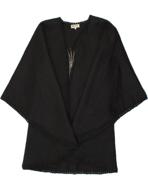 BEATRICE Womens Graphic Poncho Jumper EU 44 XL Black Alpaca Wool Print Jacquard Patchwork