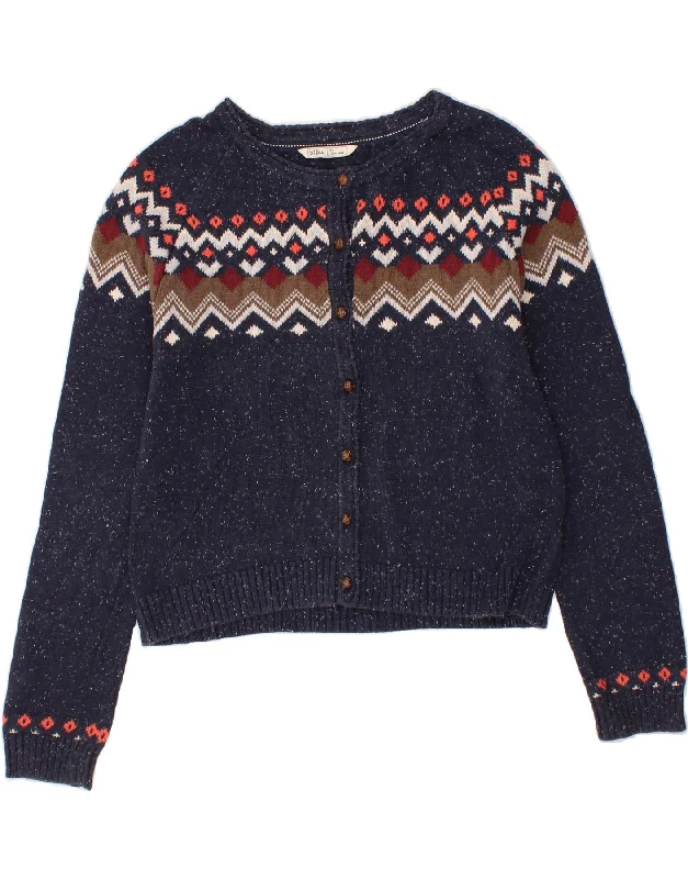 FAT FACE Womens Crop Cardigan Sweater UK 16 Large Navy Blue Fair Isle Toggled Drawstring Belted