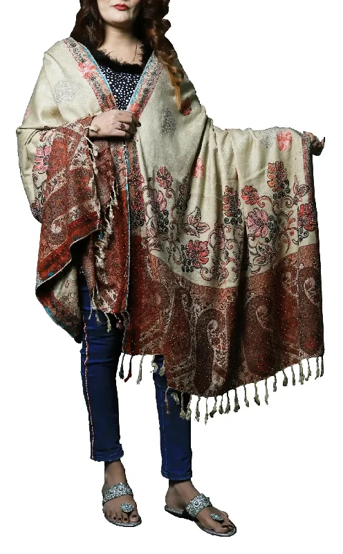 IshDeena Women's Warm Shawls Wraps Embroidered Pashmina Kashmiri Style Large 2.5m x 1.25 m Warm Cashmere Shawl Cape