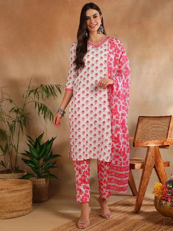 Ahika Women White Rayon Blend Floral Printed Straight Kurta Trouser With Dupatta-VKSKD2245 Trousers Review Highly