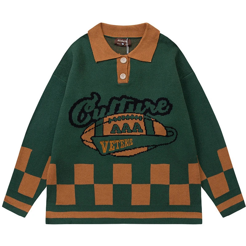 Advbridge Fashion Oversized Men Women Streetwear Retro Checkerboard Stitching Knitted Sweaters 2022 Autumn Casual College Pullovers Hombre Fine Merino Wool