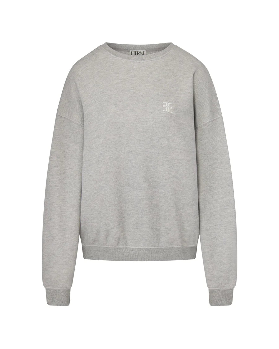 Oversized Crewneck Sweatshirt - Heather Grey Hoodie with Applique Textured Unique
