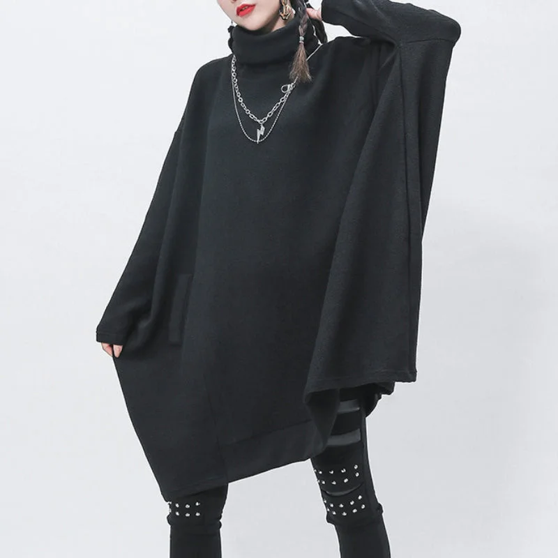 Turtleneck Panelled Pullover Knitted Sweater Cap Sleeve Casual