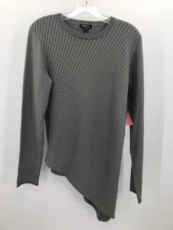 Pre-Owned Worth Gray Size Large Ribbed Asymmetrical Sweater Solid Print Embellished