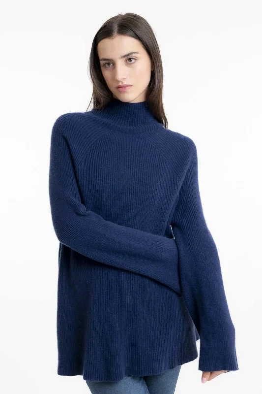 Ribbed Cashmere Sweater Navy Neon Metallic Matte