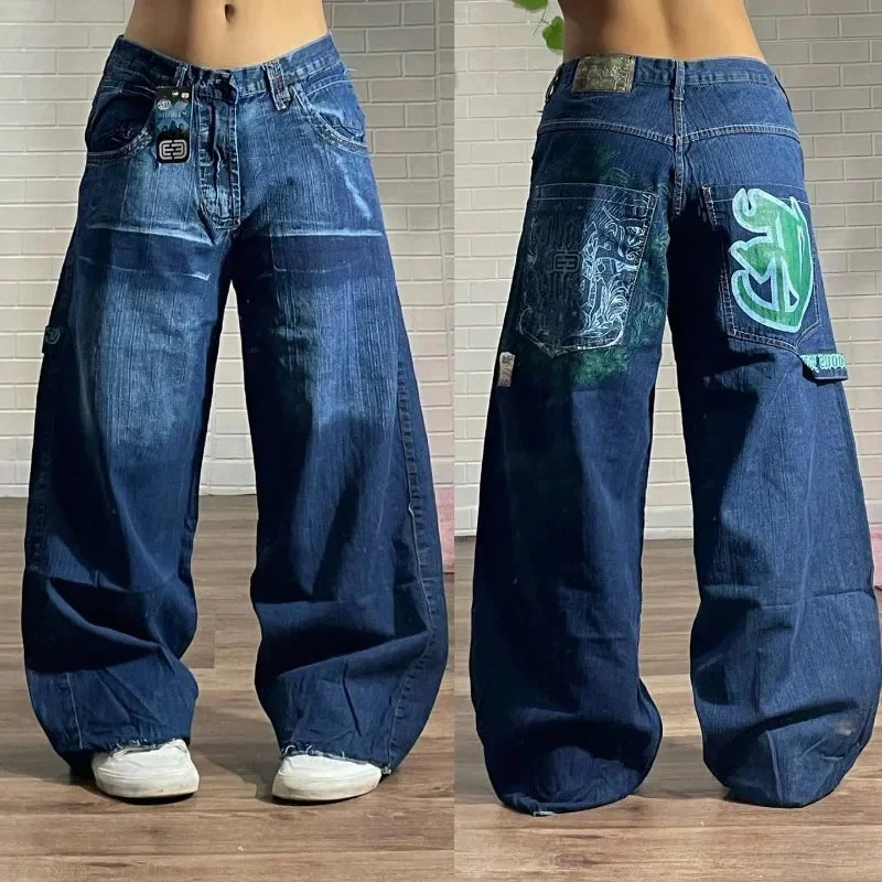 Advbridge 90s Streetwear Y2K Harajuku Fashion Casual Baggy Sub-pattern Printed Jeans Street New Women Casual Gothic High Waist Wide Leg Casual Trousers Trousers Office Stylish