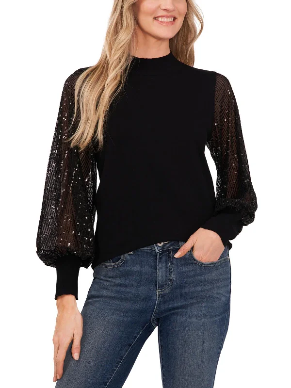 Womens Cotton Sequins Pullover Sweater Bell Sleeve Stylish