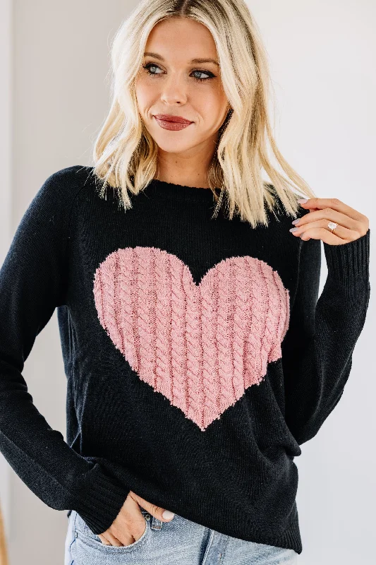 All For Love Black And Pink Heart Sweater Modern Contemporary Chic