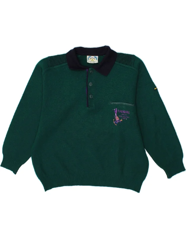 NAVIGARE Womens Polo Neck Jumper Sweater UK 16 Large Green Wool Solid Print Embellished
