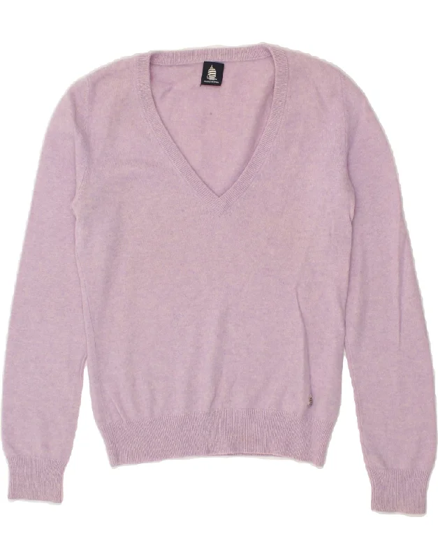MARINA YACHTING Womens V-Neck Jumper Sweater UK 10 Small Purple Wool Satin Fabric Silk Fabric Chiffon Fabric