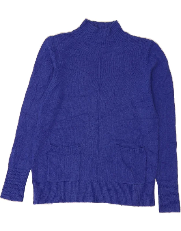 WHITE STUFF Womens Turtle Neck Jumper Sweater UK 10 Small Blue Nylon Embroidered Appliqued Beaded
