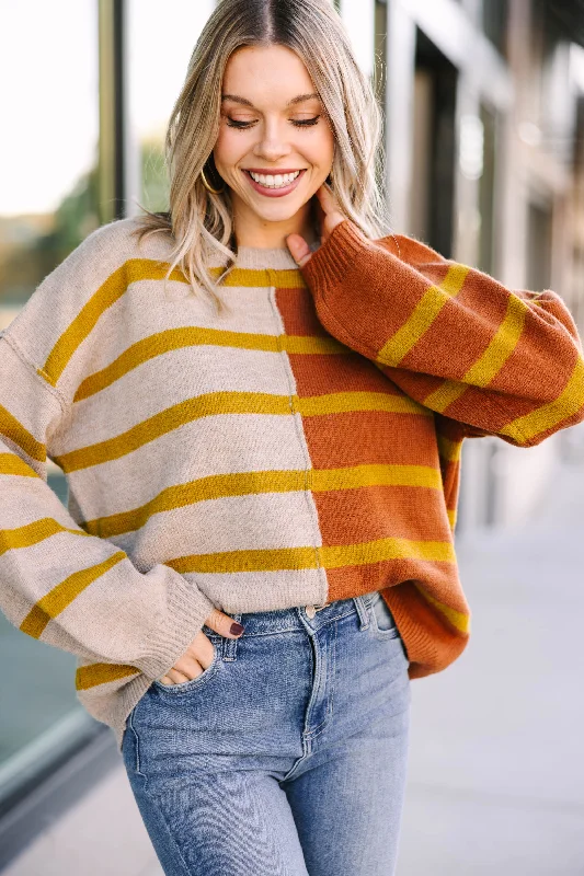 Back And Forth Rust Orange Striped Sweater Fitted Loose Oversized
