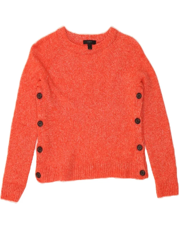 J. CREW Womens Crew Neck Jumper Sweater UK 8 Small Orange Flecked Silk Blend Satin Velvet