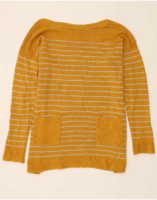 WHITE STUFF Womens Boat Neck Jumper Sweater UK 14 Large Yellow Striped Bright Pastel Dark