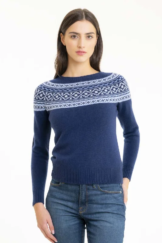 Fair Isle Cashmere Sweater Navy Layered Multi-layer Single Layer