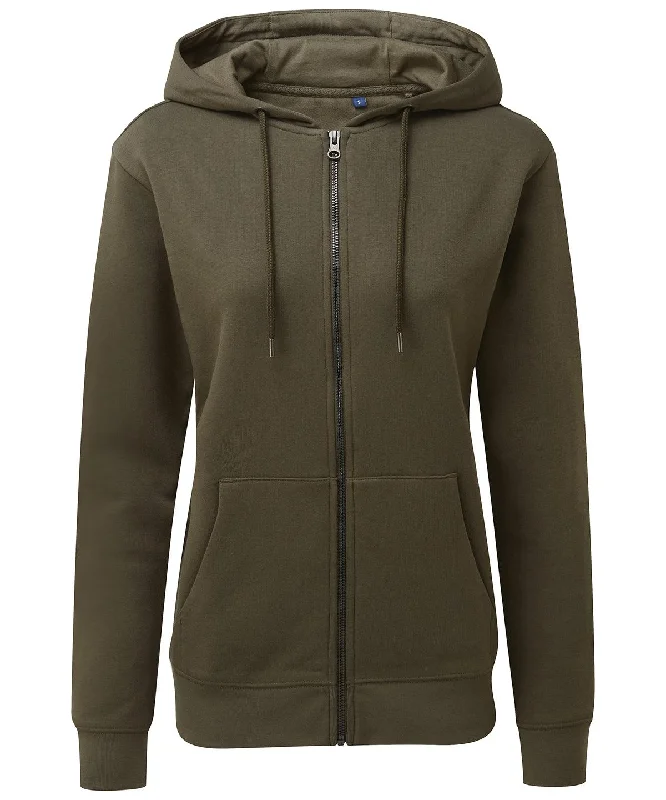 Olive - Women's zip-through organic hoodie Hoodie with Hem Contrast Bold Stylish