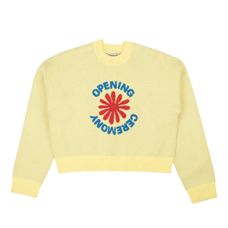 Opening Ceremony PALE ACID YELLOW CROPPED OC FLOWER LOGO SWEATER Bright Pastel Dark