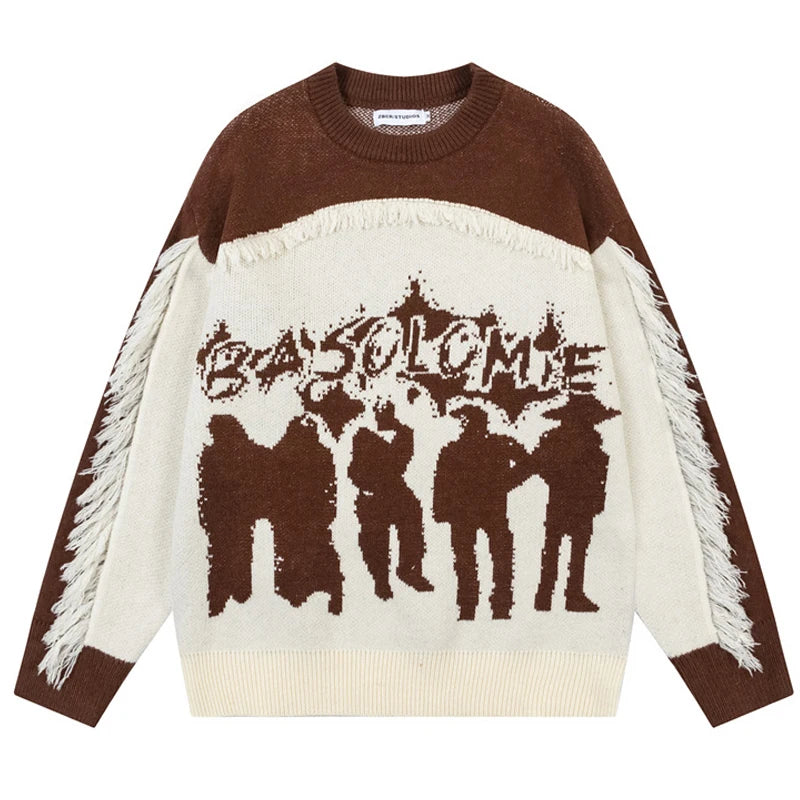 Advbridge Autumn Knitted Sweater Men Women Winter Harajuku Vintage Funny People Print Pullovers Vintage Causal Loose Sweaters Streetwear Oblong Neck Pullover