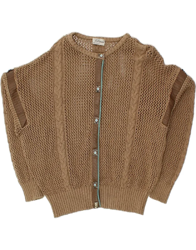 LES COPAINS Womens Cardigan Sweater IT 54 3XL Brown Cotton Satin Blend Silk Blend Wool Blend