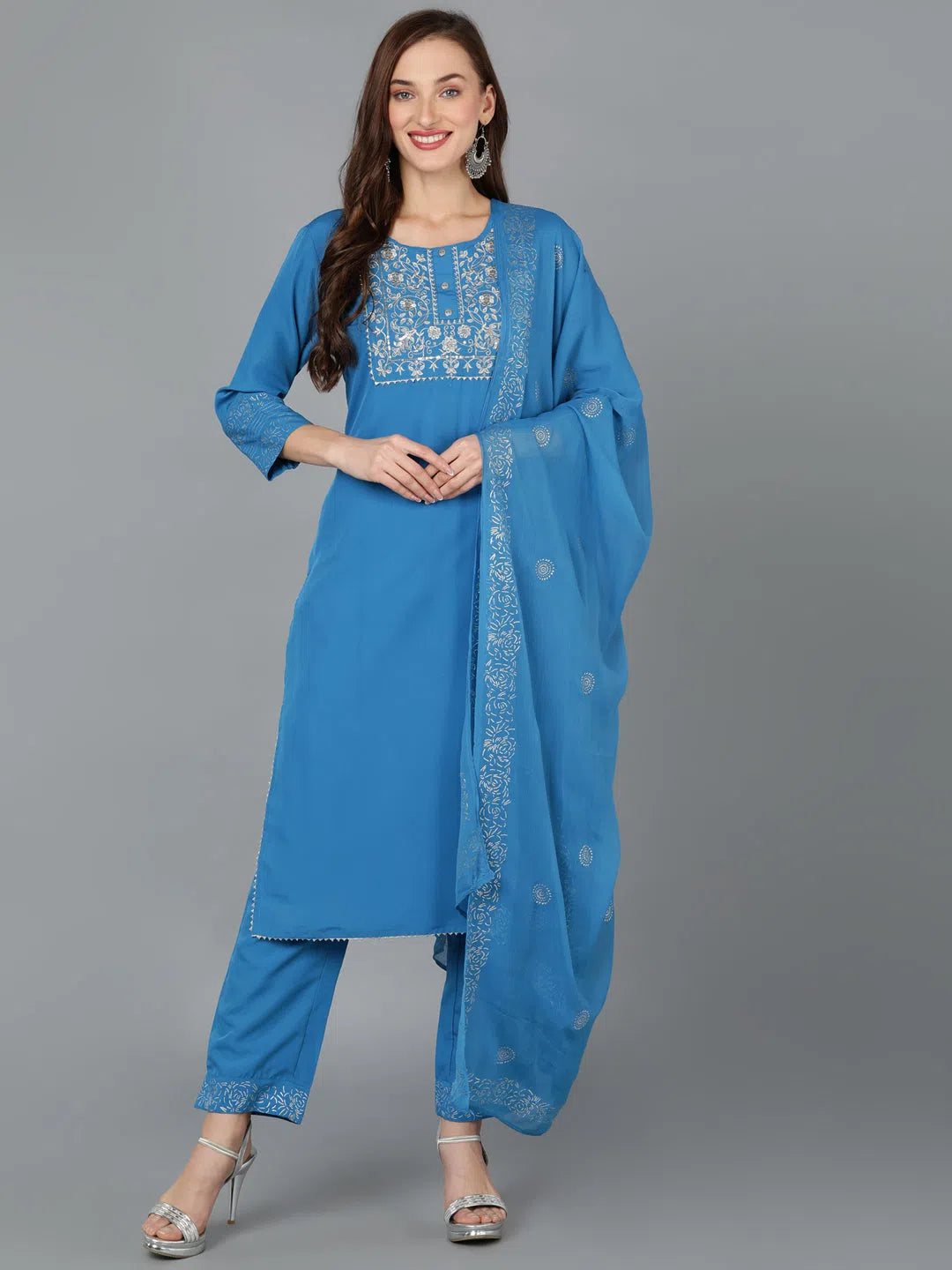 Ahika Women Polyester Yoke Design Kurta Trousers Chinos Cotton Straight Leg